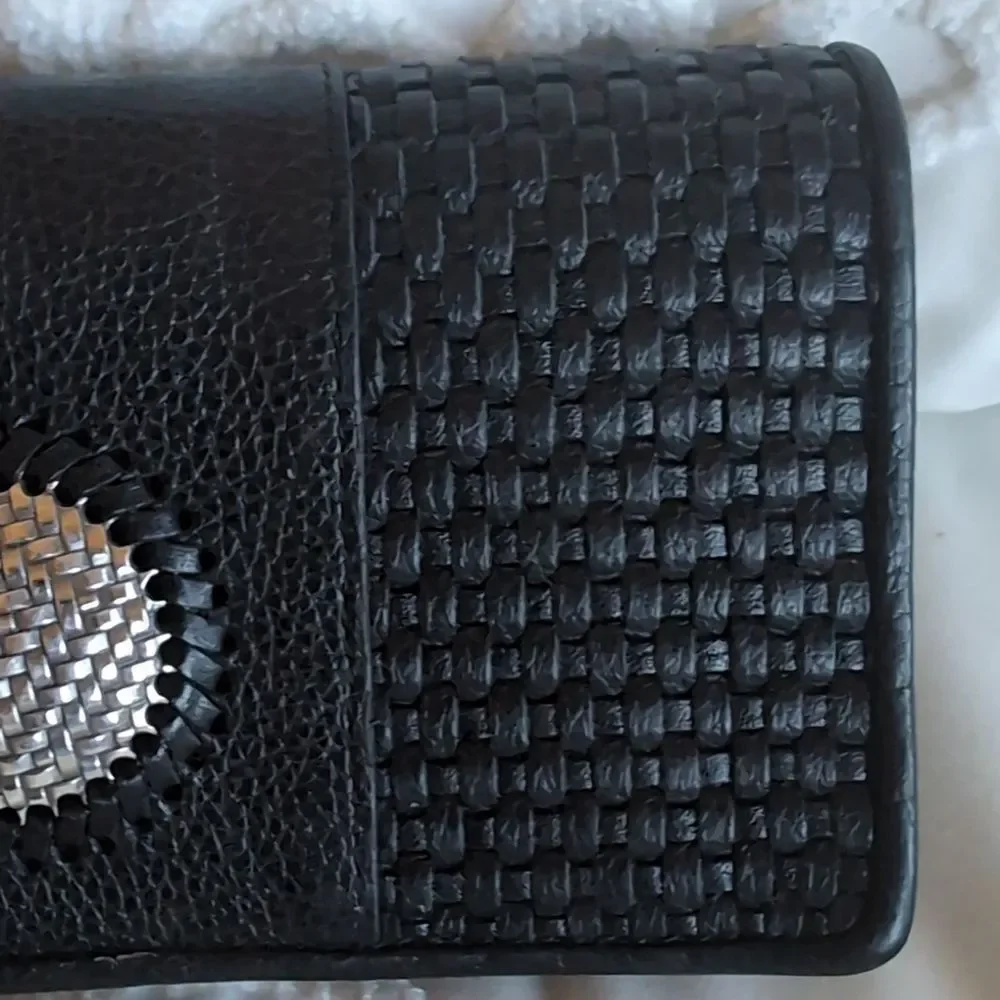 Brighton Talana Large Slim Wallet Woven Black Leather With Silver Medallion NWOT